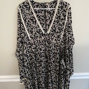 Free People- floral, ruffle long sleeve dress
